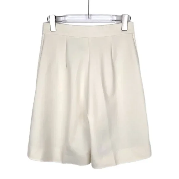 Maxmara Beige Wool Blend Pleated Shorts Womens Size 40 M Made In Italy Smart Cas